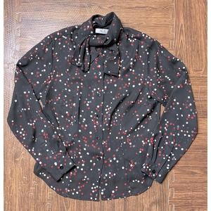 Vintage 90s Button Down Sheer Blouse Necktie Polka dot Women’s Sz S